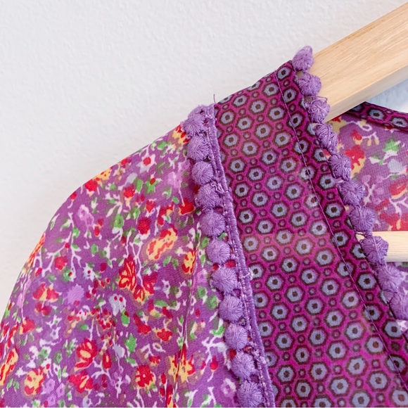 Love Fire Purple Floral Sheer Flutter Sleeve Blouse - Picture 6 of 10